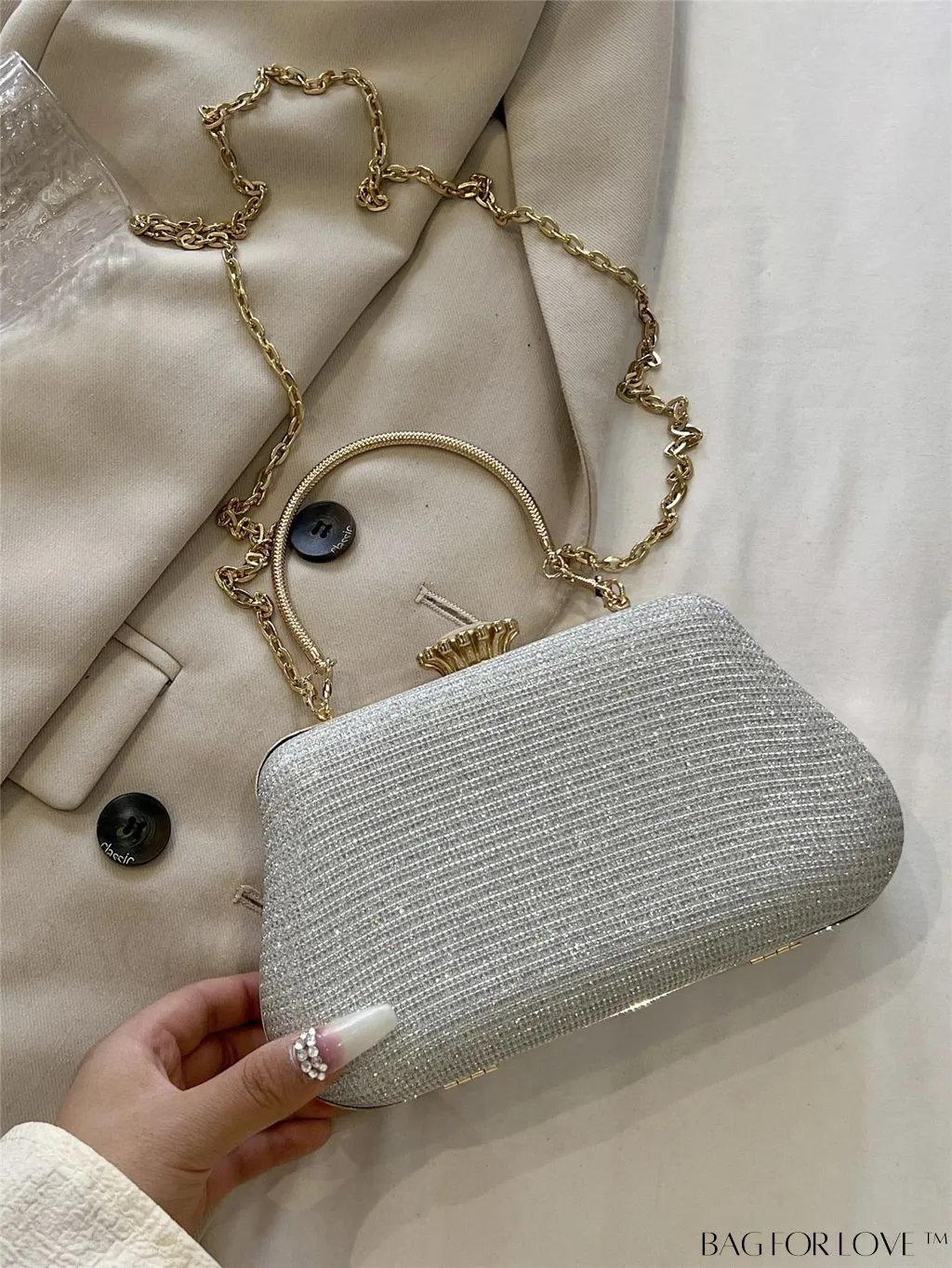 BagForLove - Party-Ready Glamorous Small Clip-Top Glitter Box Bag