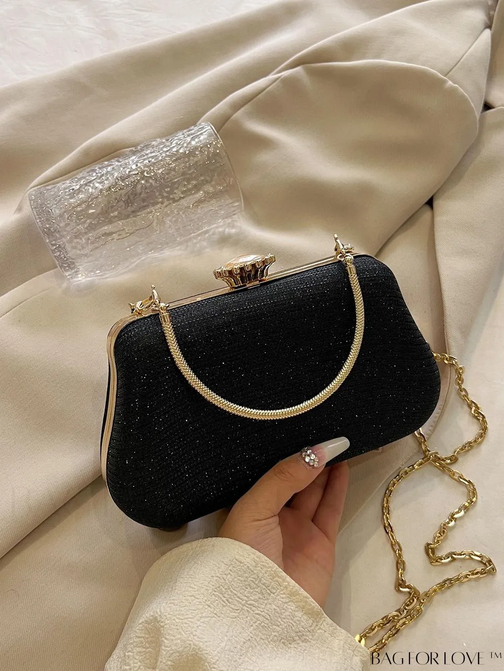 BagForLove - Party-Ready Glamorous Small Clip-Top Glitter Box Bag