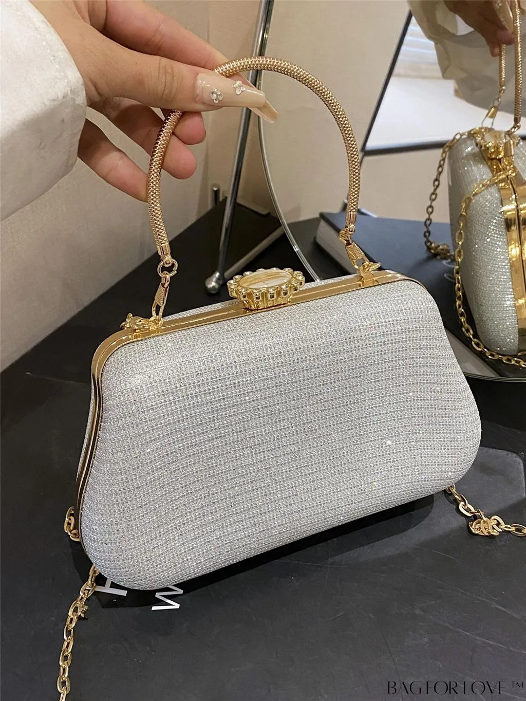 BagForLove - Party-Ready Glamorous Small Clip-Top Glitter Box Bag