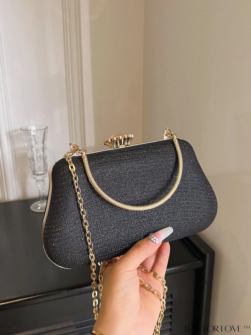 BagForLove - Party-Ready Glamorous Small Clip-Top Glitter Box Bag