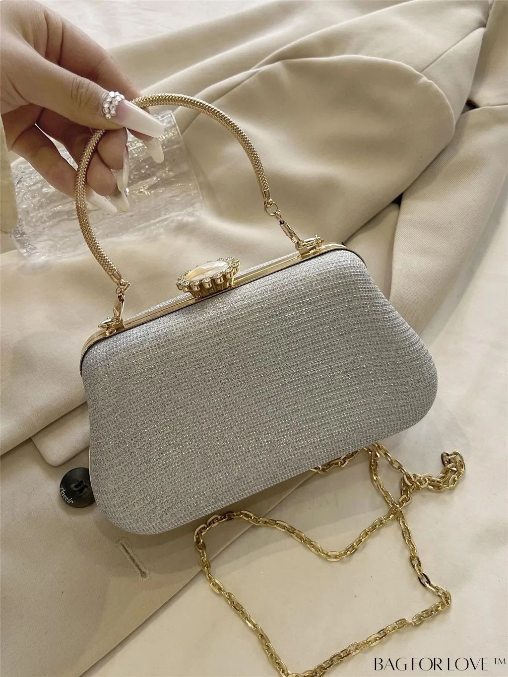 BagForLove - Party-Ready Glamorous Small Clip-Top Glitter Box Bag