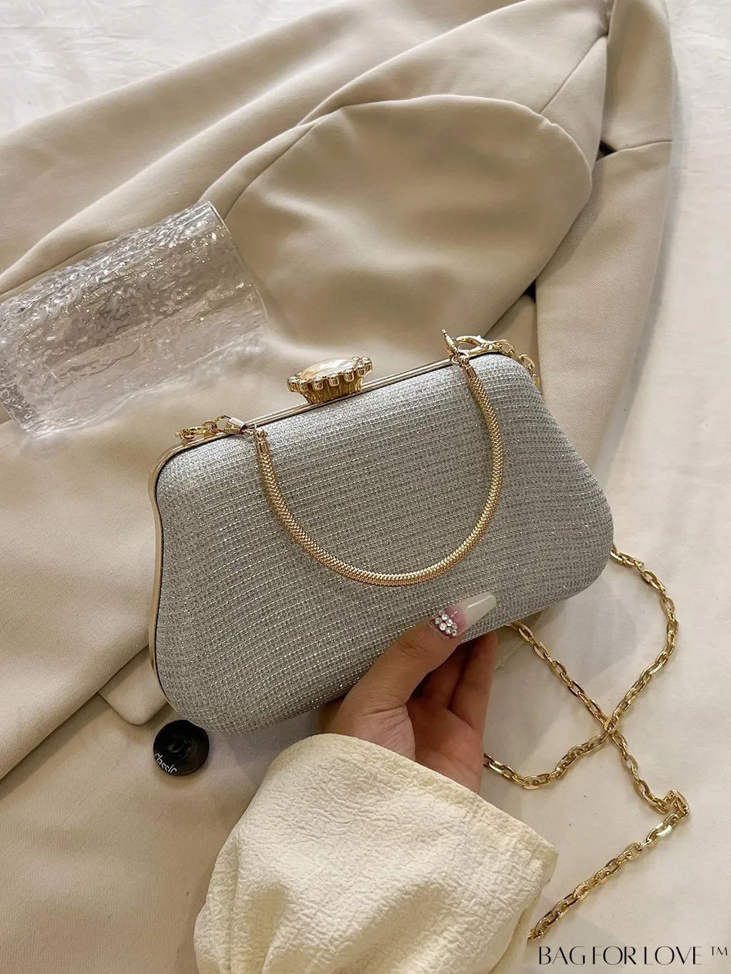 BagForLove - Party-Ready Glamorous Small Clip-Top Glitter Box Bag
