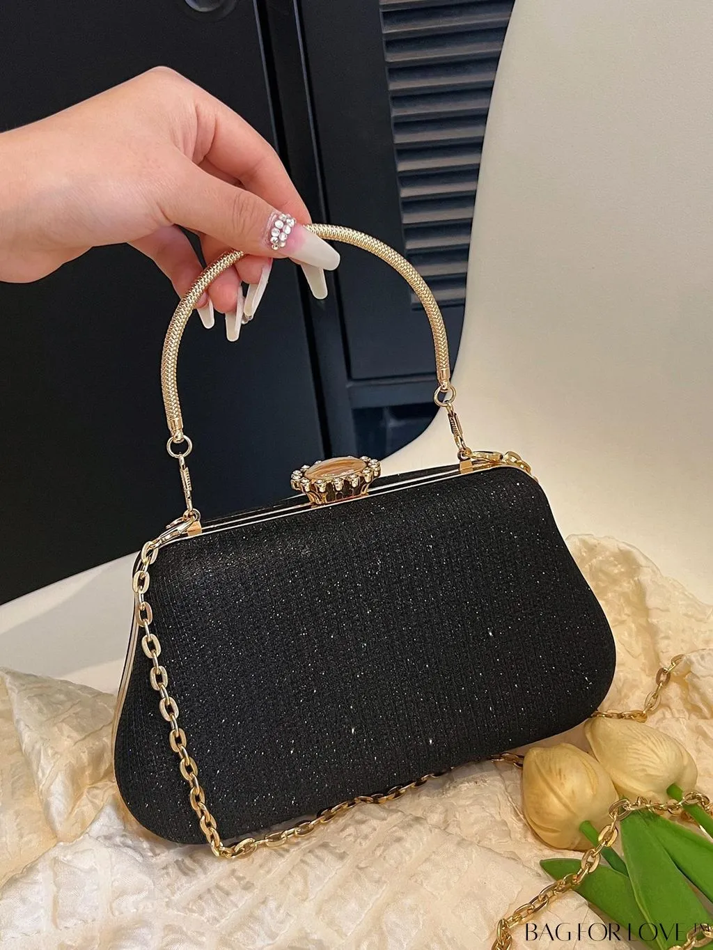BagForLove - Party-Ready Glamorous Small Clip-Top Glitter Box Bag