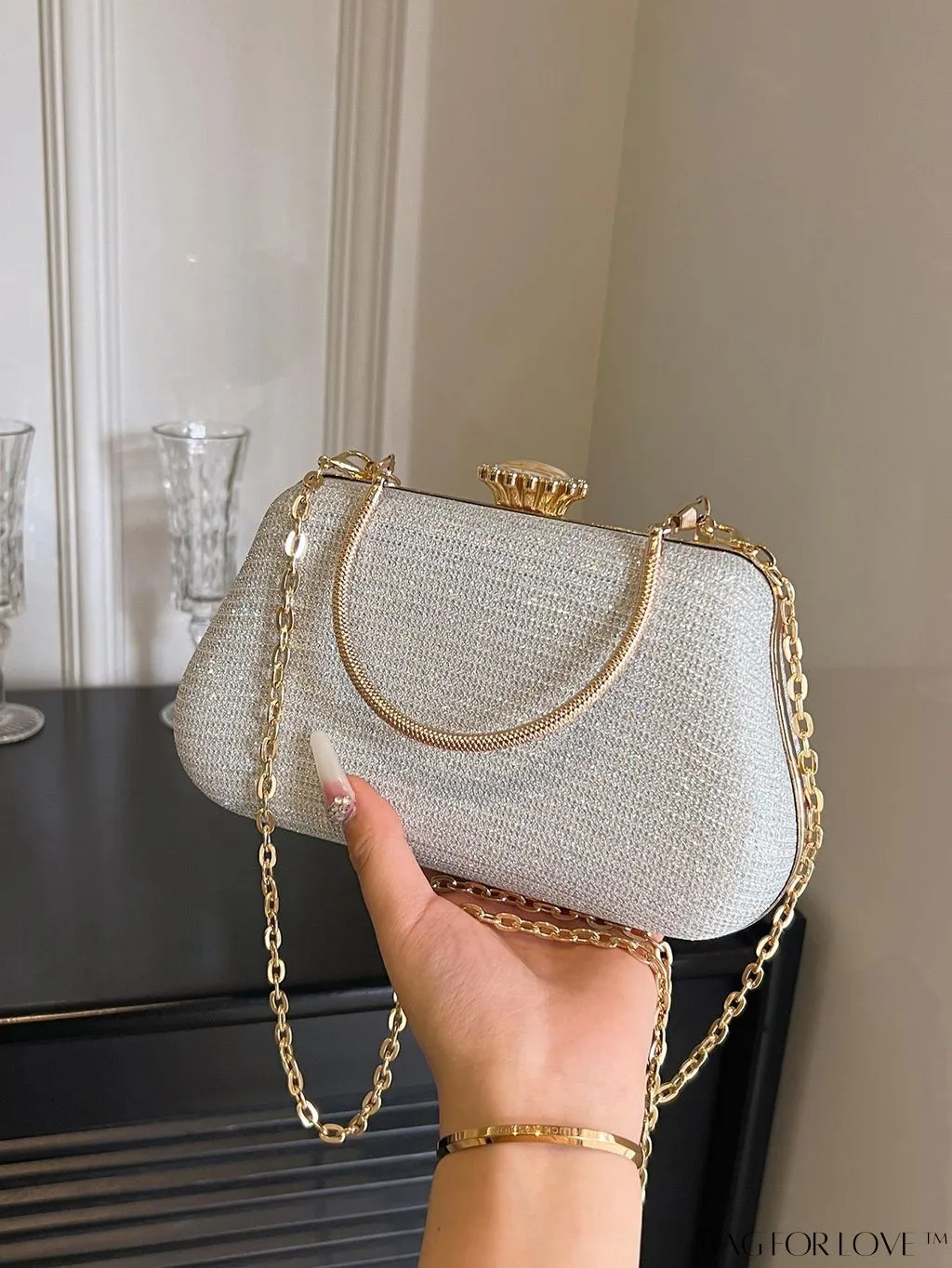 BagForLove - Party-Ready Glamorous Small Clip-Top Glitter Box Bag