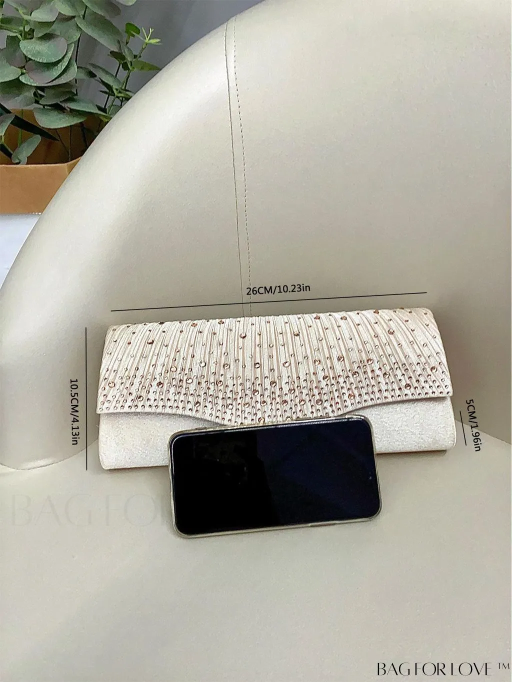 BagForLove - Party-ready Rhinestone Envelope Clutch with Ruched Detail