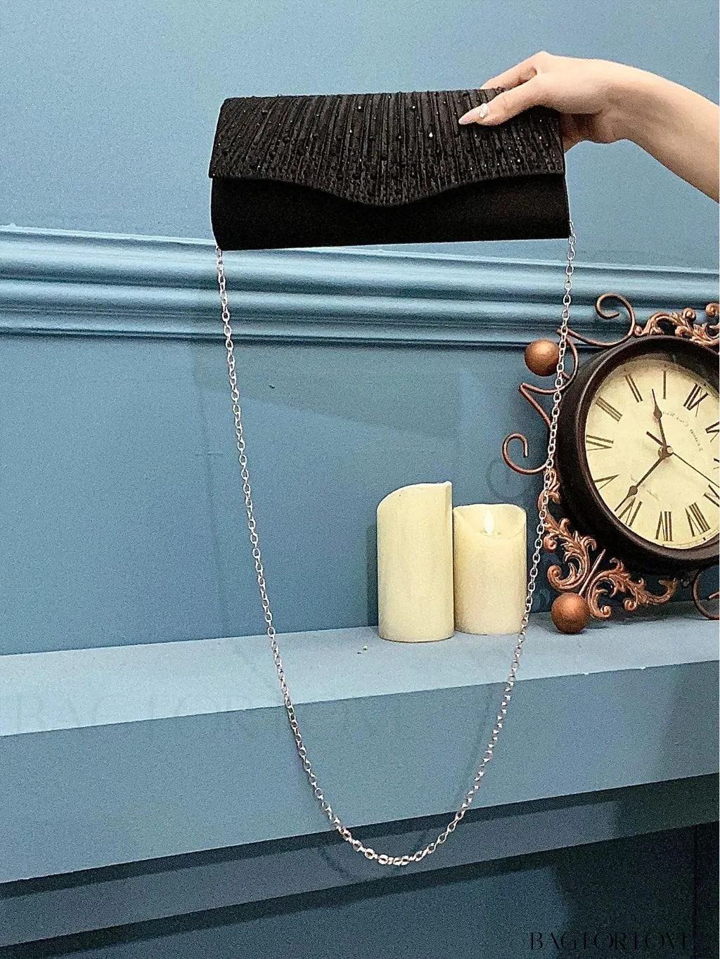 BagForLove - Party-ready Rhinestone Envelope Clutch with Ruched Detail