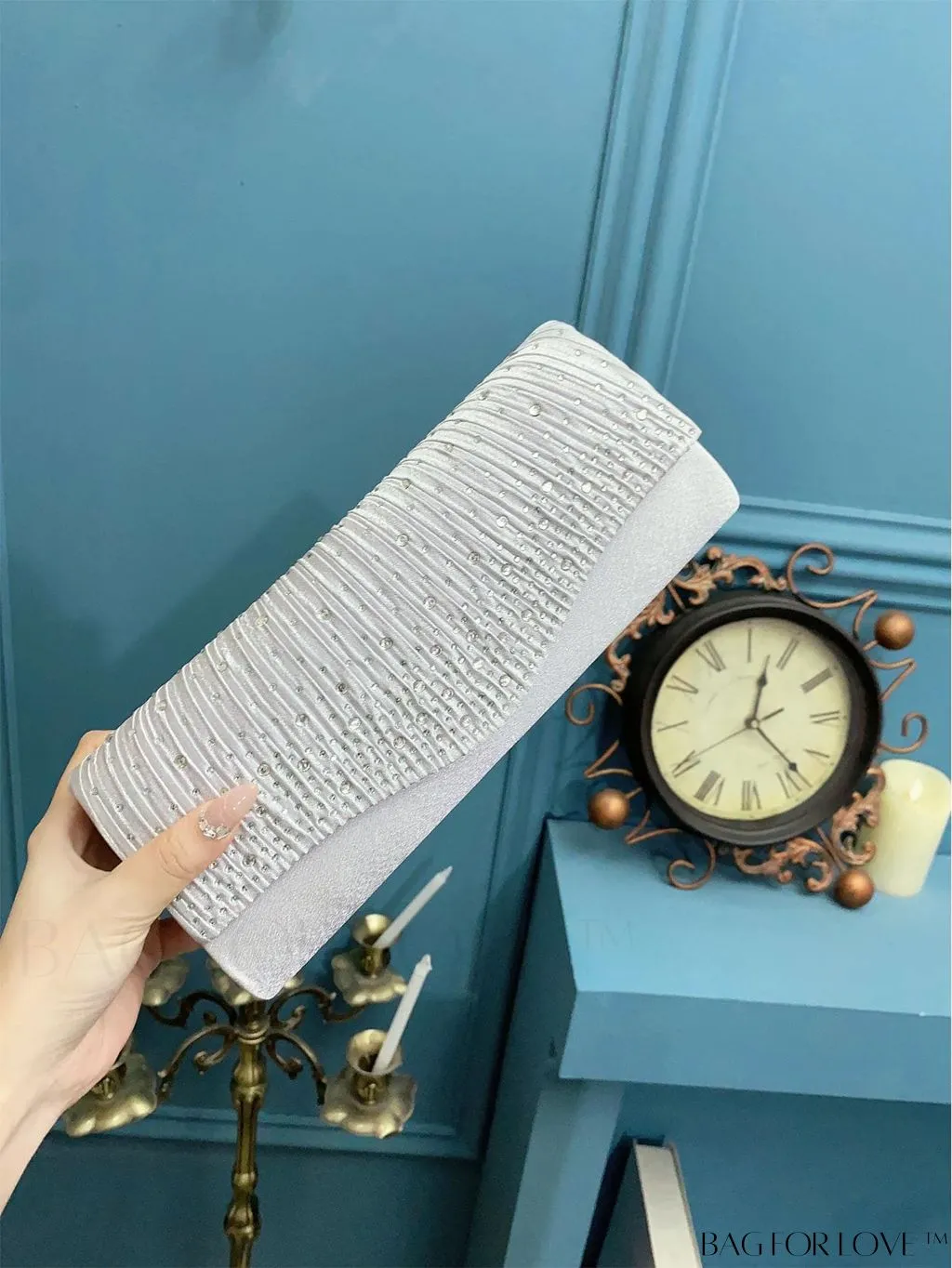 BagForLove - Party-ready Rhinestone Envelope Clutch with Ruched Detail