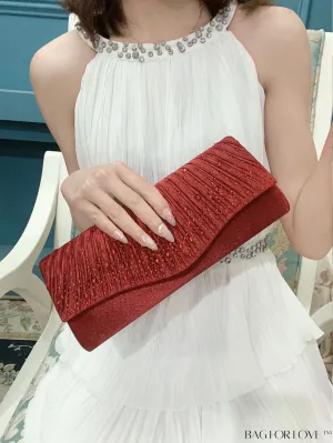 BagForLove - Party-ready Rhinestone Envelope Clutch with Ruched Detail