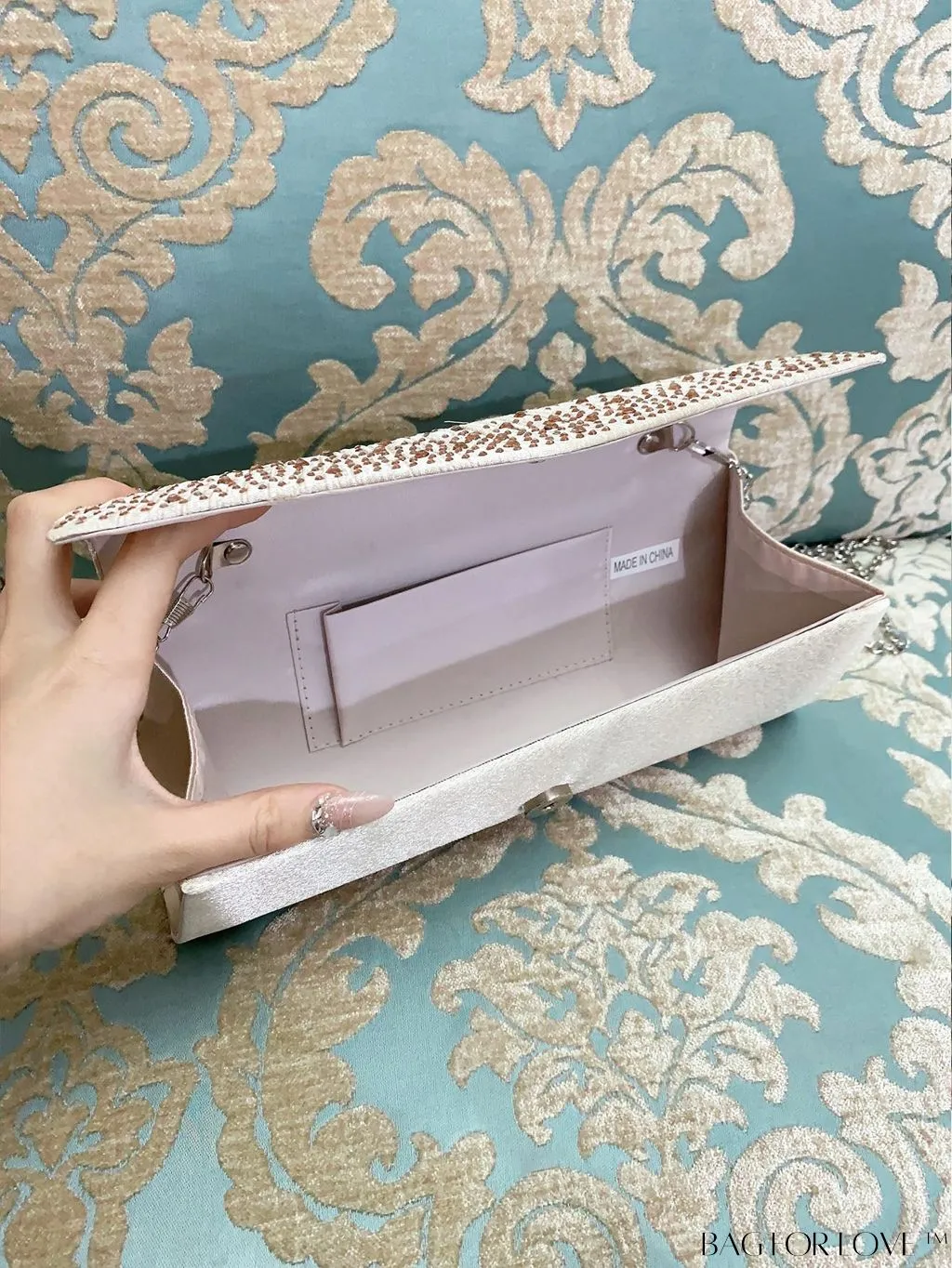 BagForLove - Party-ready Rhinestone Envelope Clutch with Ruched Detail