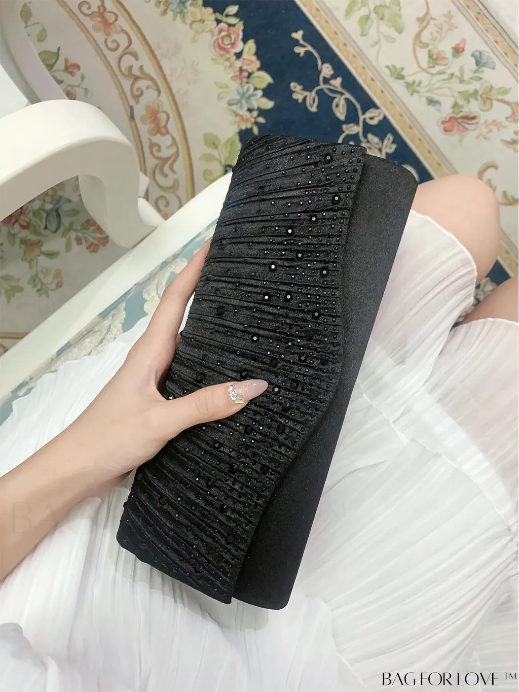 BagForLove - Party-ready Rhinestone Envelope Clutch with Ruched Detail