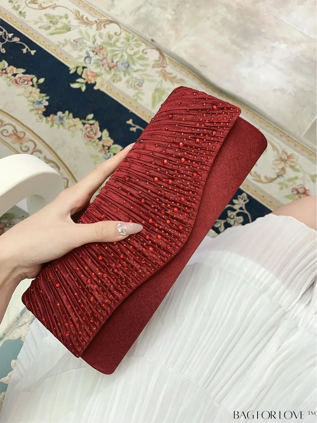 BagForLove - Party-ready Rhinestone Envelope Clutch with Ruched Detail
