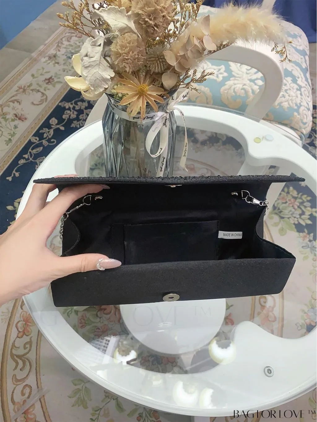 BagForLove - Party-ready Rhinestone Envelope Clutch with Ruched Detail