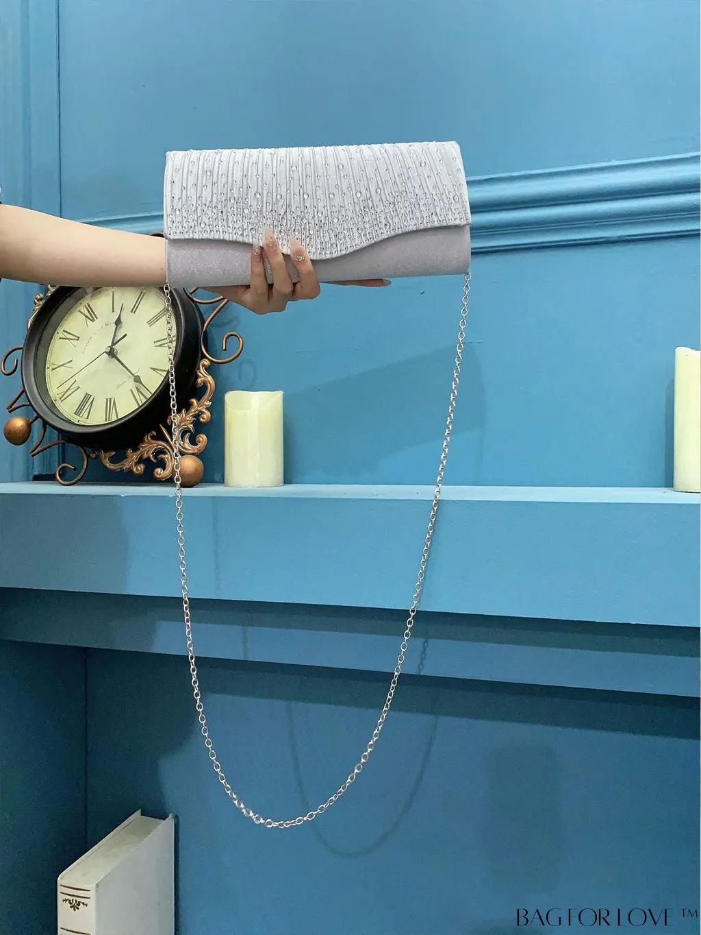 BagForLove - Party-ready Rhinestone Envelope Clutch with Ruched Detail