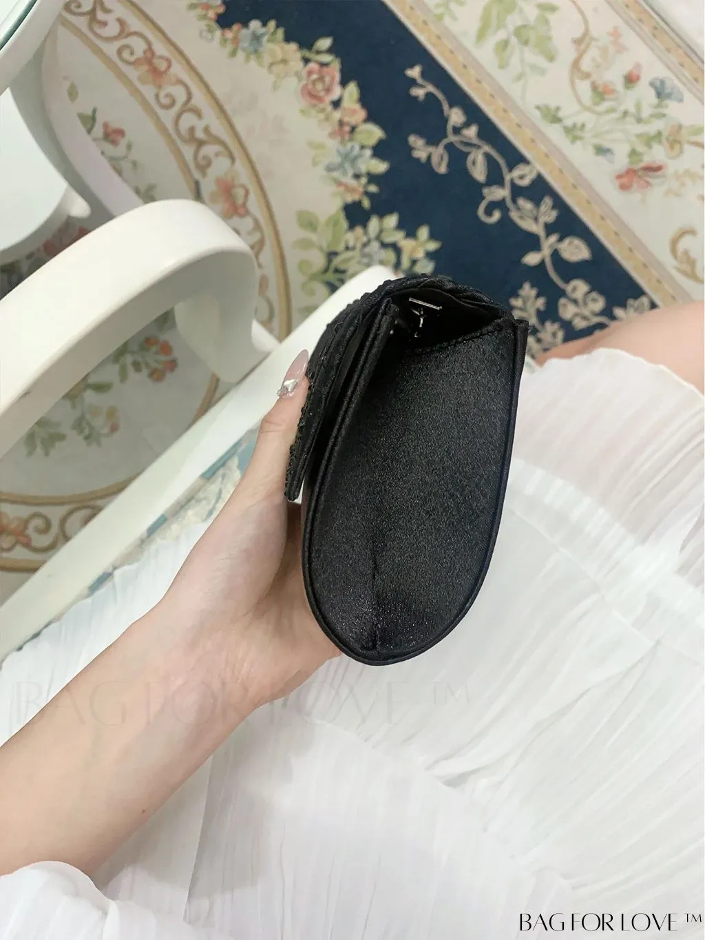 BagForLove - Party-ready Rhinestone Envelope Clutch with Ruched Detail