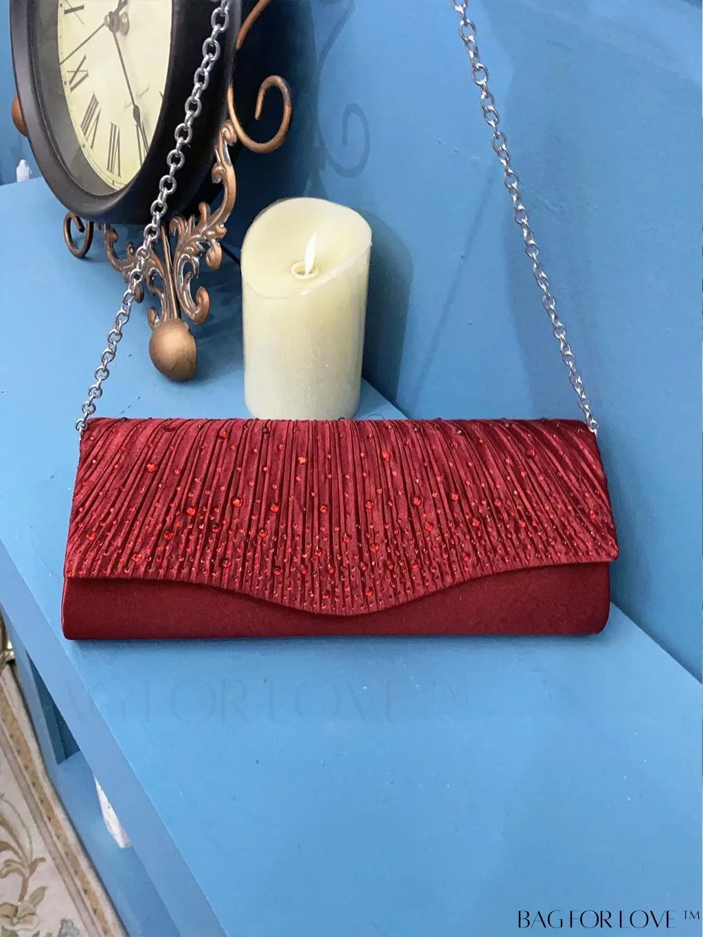 BagForLove - Party-ready Rhinestone Envelope Clutch with Ruched Detail