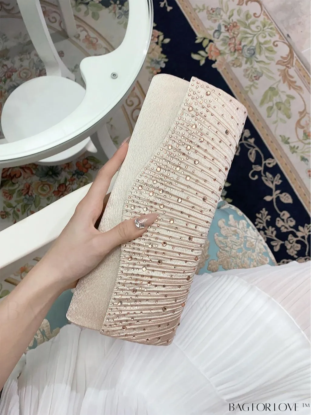 BagForLove - Party-ready Rhinestone Envelope Clutch with Ruched Detail