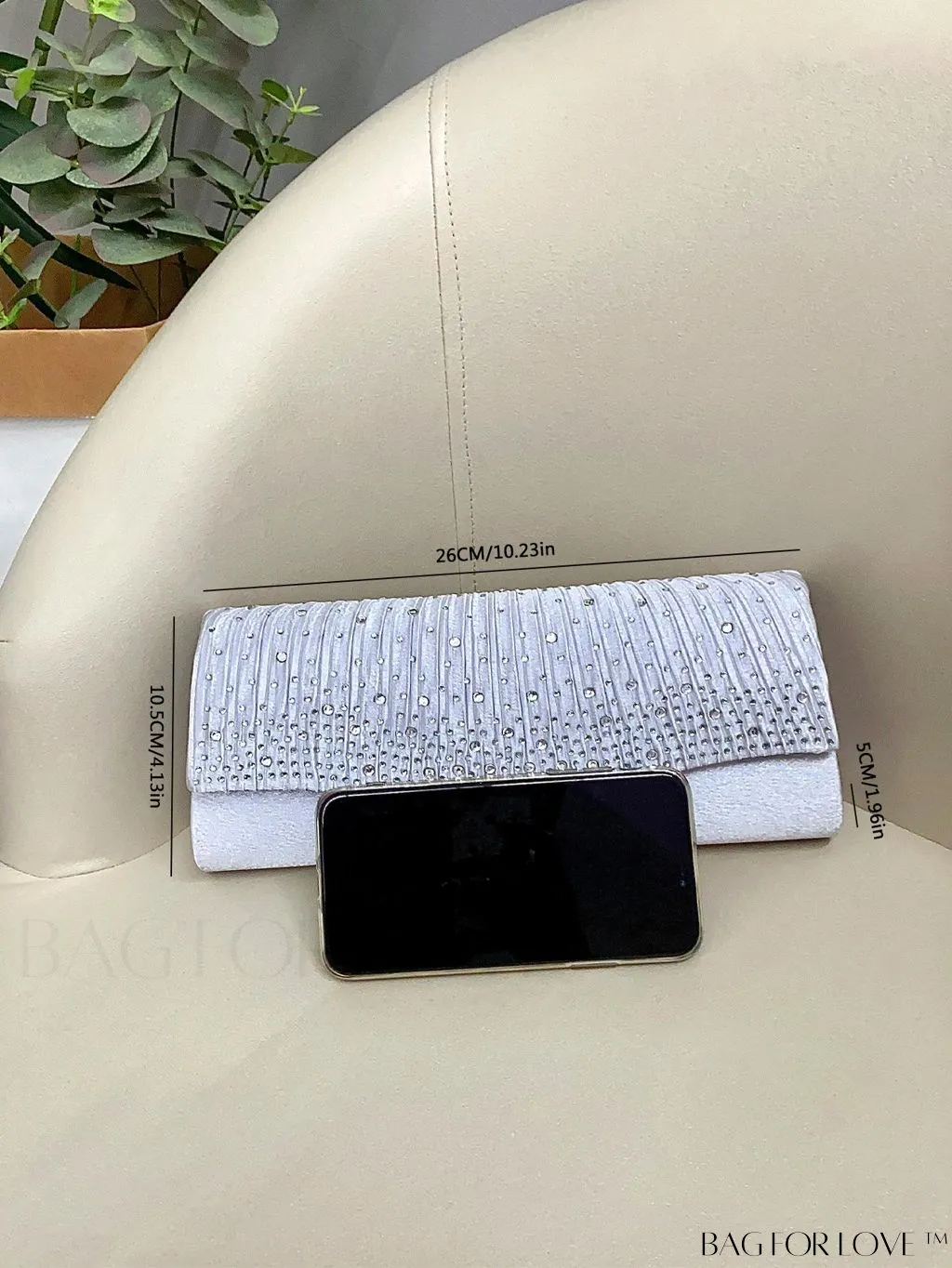 BagForLove - Party-ready Rhinestone Envelope Clutch with Ruched Detail
