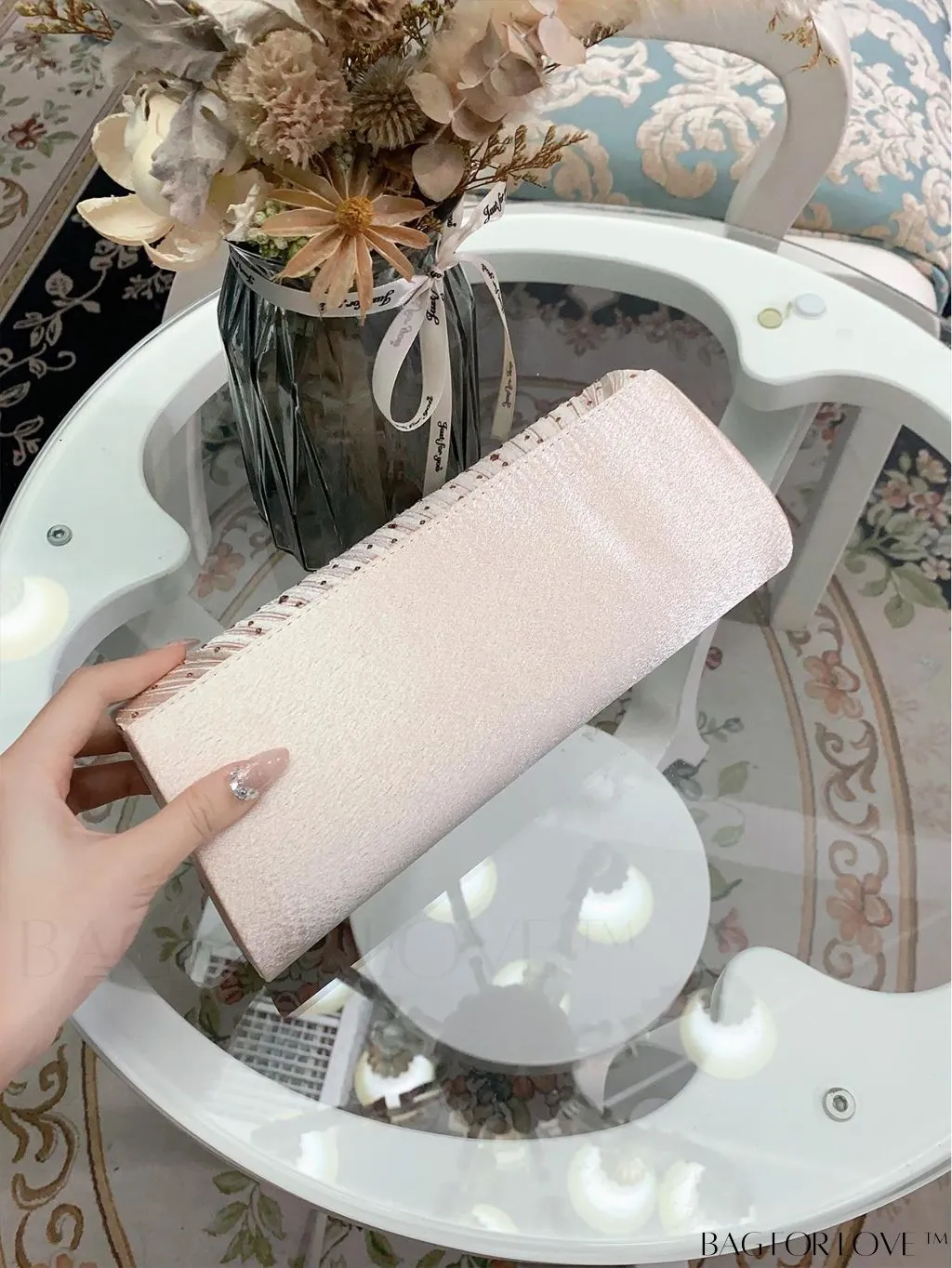 BagForLove - Party-ready Rhinestone Envelope Clutch with Ruched Detail