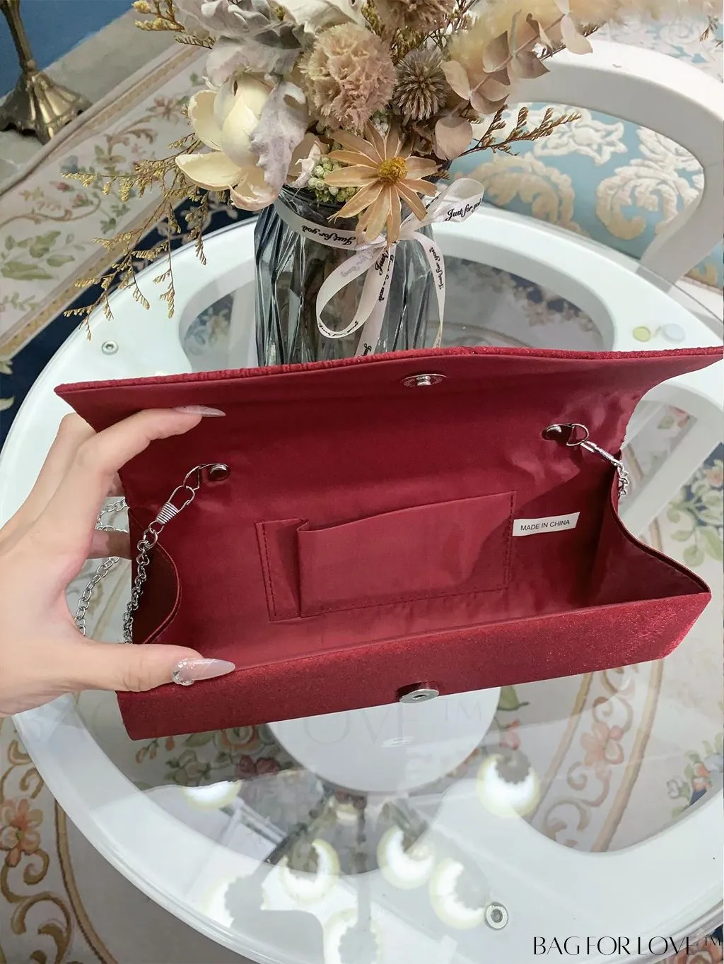 BagForLove - Party-ready Rhinestone Envelope Clutch with Ruched Detail