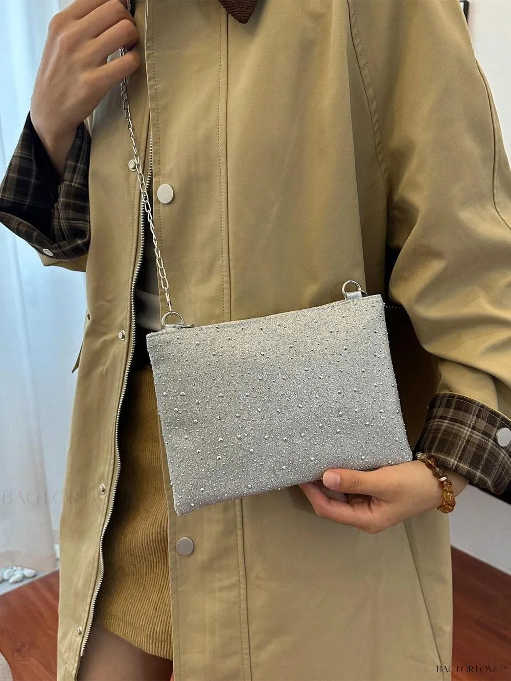 BagForLove - Shiny Chain Zipped Casual Shoulder Bag with Rhinestones