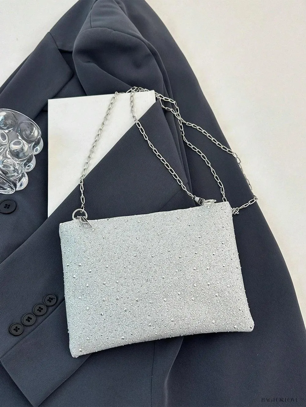 BagForLove - Shiny Chain Zipped Casual Shoulder Bag with Rhinestones