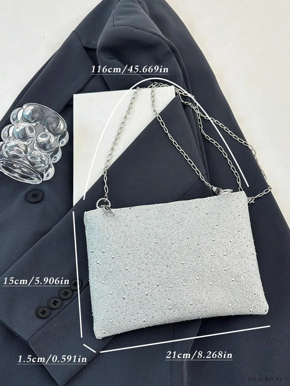 BagForLove - Shiny Chain Zipped Casual Shoulder Bag with Rhinestones