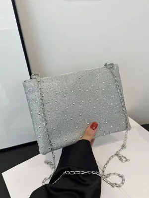 BagForLove - Shiny Chain Zipped Casual Shoulder Bag with Rhinestones
