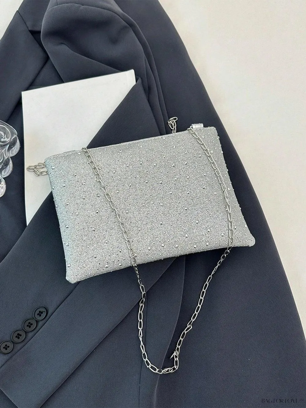 BagForLove - Shiny Chain Zipped Casual Shoulder Bag with Rhinestones