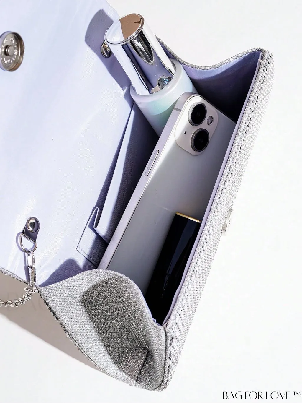 BagForLove - Silver Rhinestone Flap Square Bag with Top Handle â Perfect for Parties