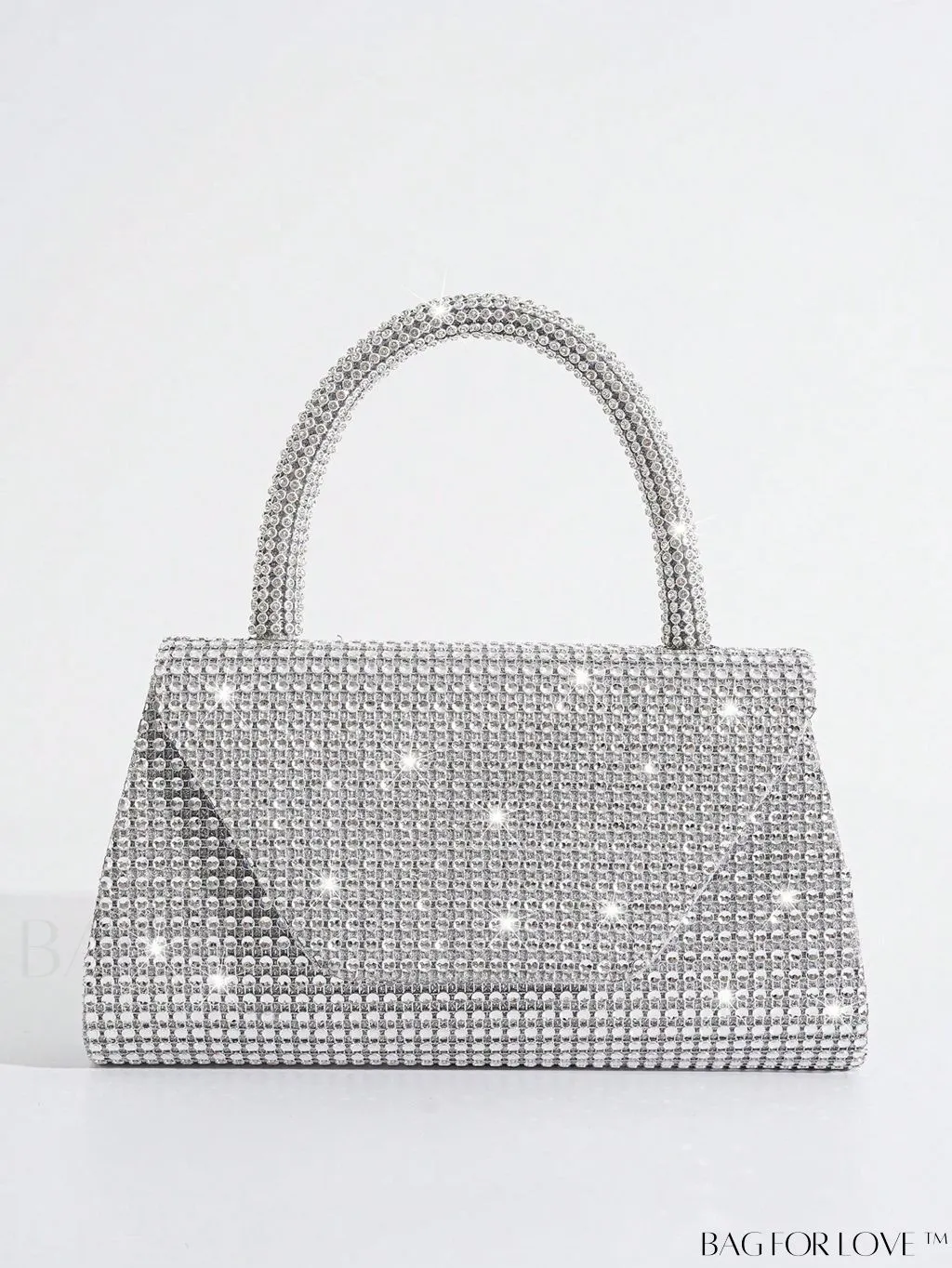 BagForLove - Silver Rhinestone Flap Square Bag with Top Handle â Perfect for Parties