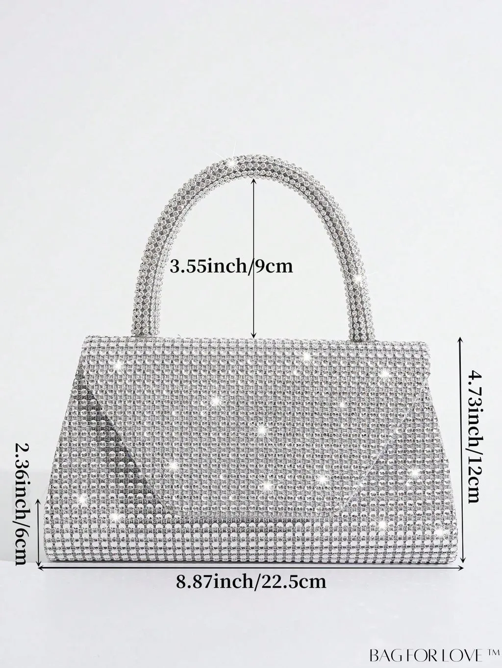 BagForLove - Silver Rhinestone Flap Square Bag with Top Handle â Perfect for Parties