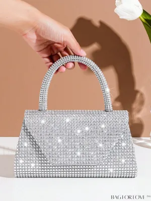 BagForLove - Silver Rhinestone Flap Square Bag with Top Handle â Perfect for Parties