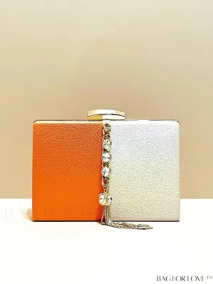 BagForLove - Stylish Mini Box Bag with Two-Tone Design, Rhinestone & Tassel Accent â High-Quality PU