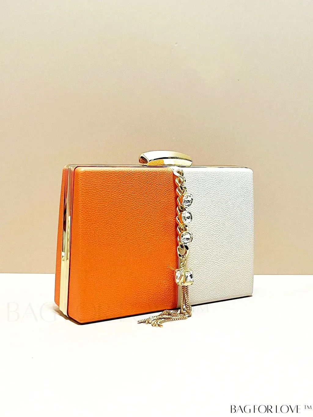 BagForLove - Stylish Mini Box Bag with Two-Tone Design, Rhinestone & Tassel Accent â High-Quality PU