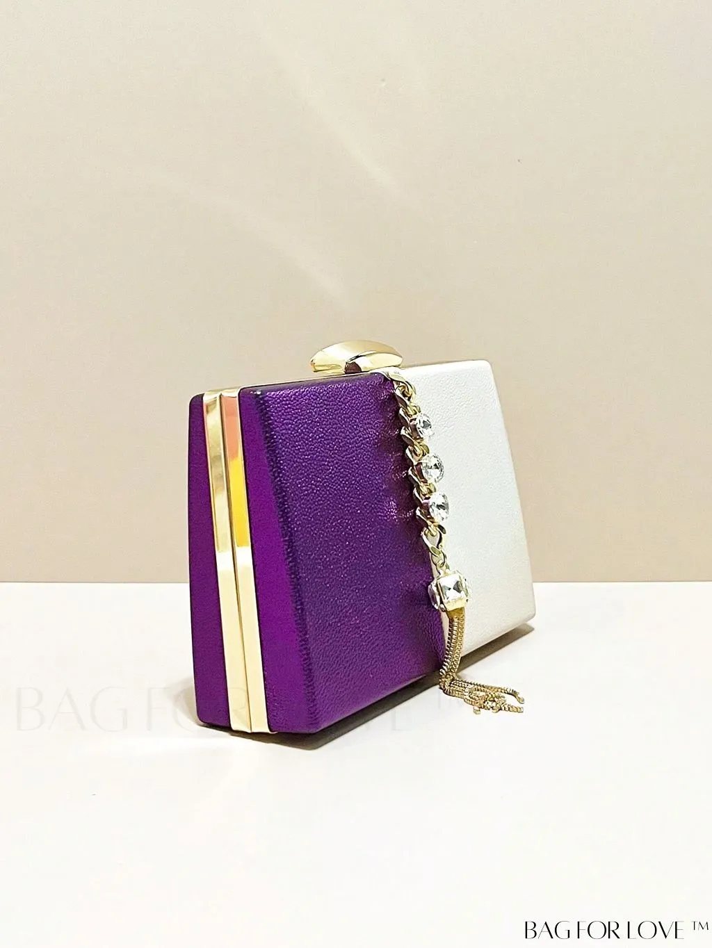BagForLove - Stylish Mini Box Bag with Two-Tone Design, Rhinestone & Tassel Accent â High-Quality PU