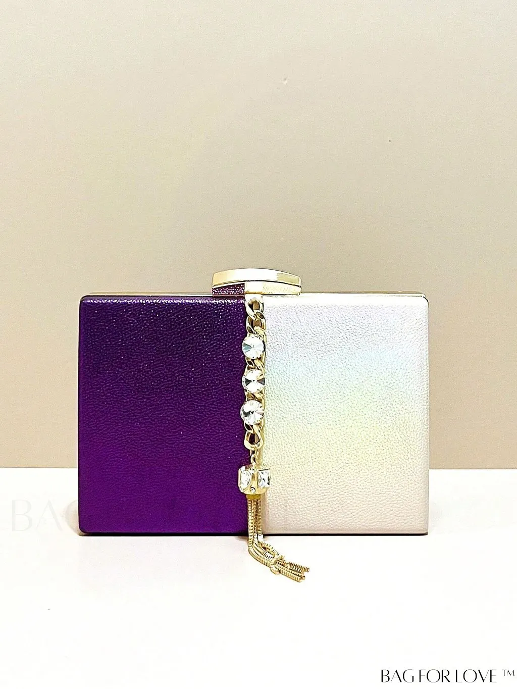 BagForLove - Stylish Mini Box Bag with Two-Tone Design, Rhinestone & Tassel Accent â High-Quality PU