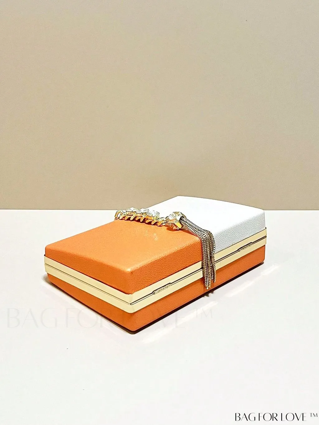 BagForLove - Stylish Mini Box Bag with Two-Tone Design, Rhinestone & Tassel Accent â High-Quality PU