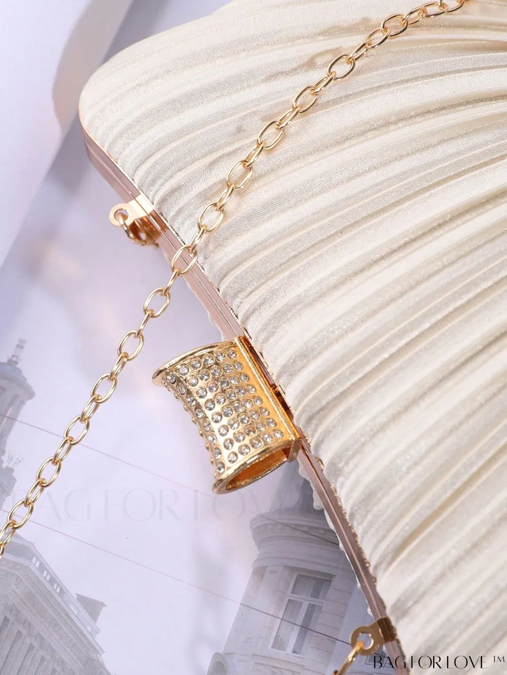 BagForLove - Stylish Rhinestone-Embellished Pleated Mini Box Bag, Ideal for Wedding, Prom & Party Events