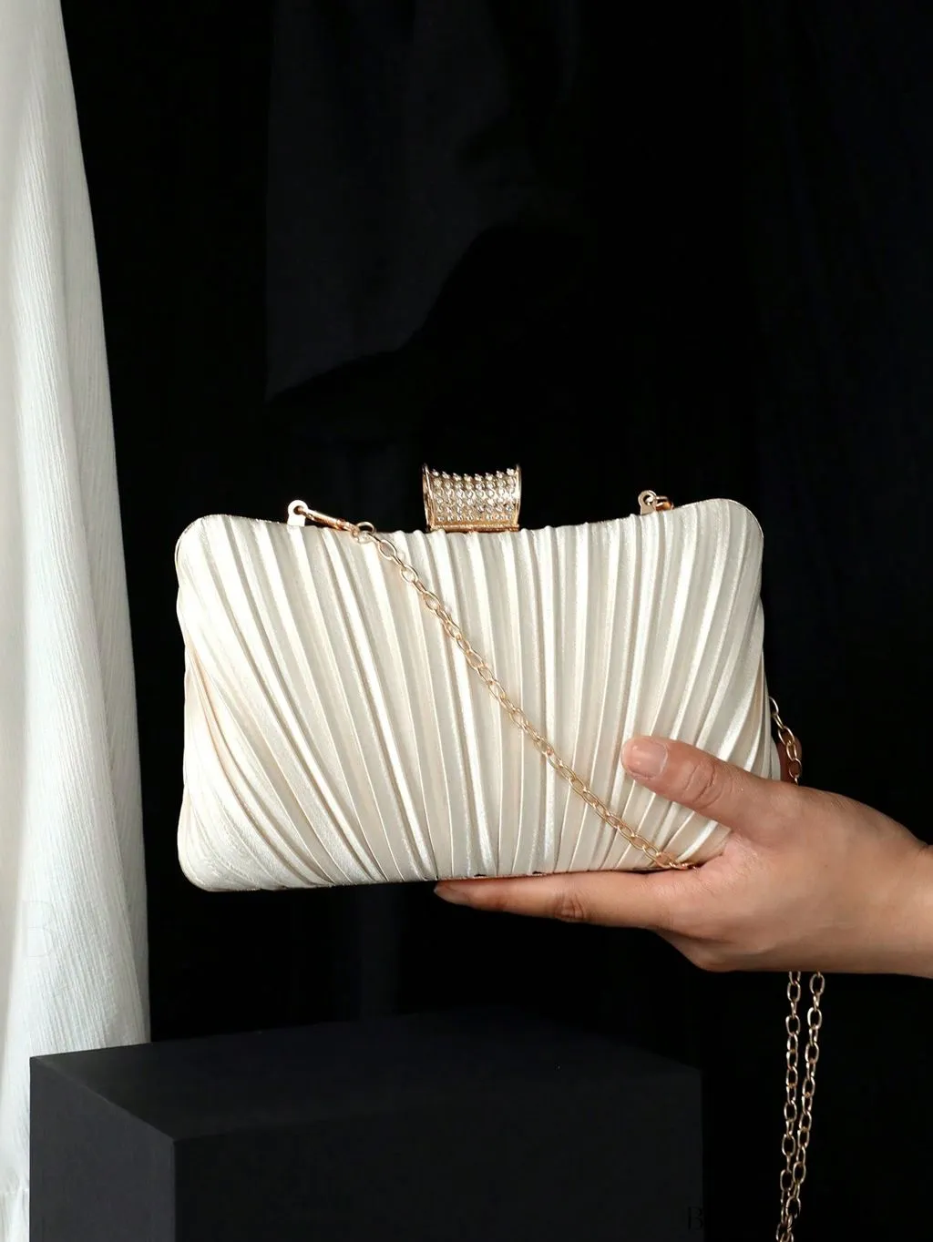 BagForLove - Stylish Rhinestone-Embellished Pleated Mini Box Bag, Ideal for Wedding, Prom & Party Events