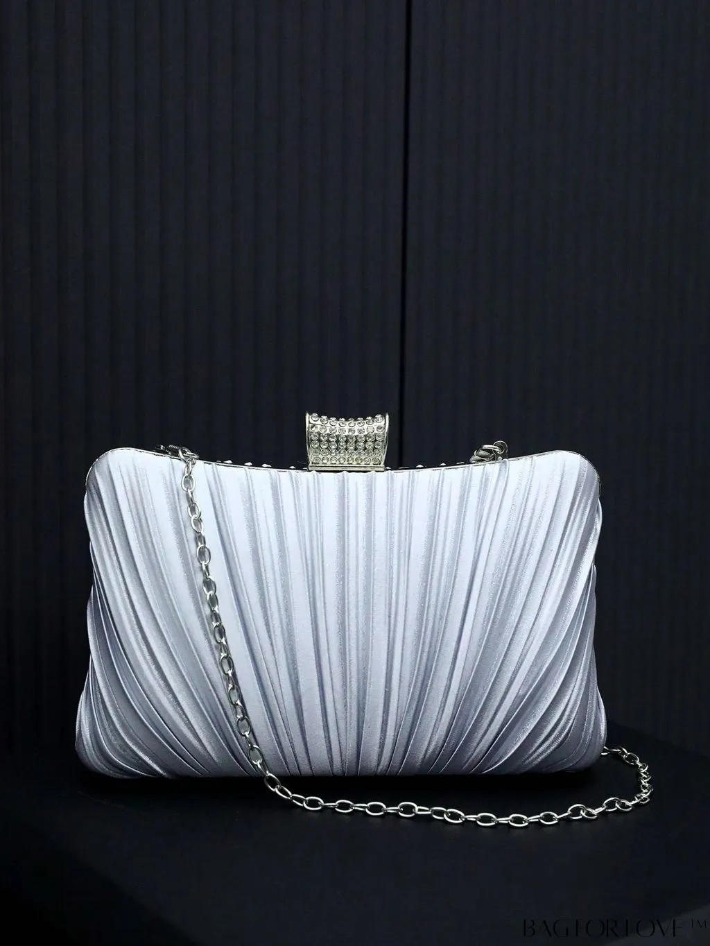 BagForLove - Stylish Rhinestone-Embellished Pleated Mini Box Bag, Ideal for Wedding, Prom & Party Events