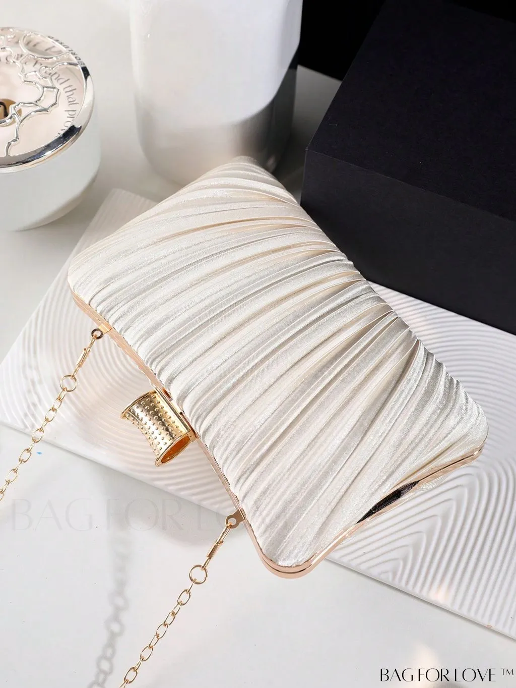 BagForLove - Stylish Rhinestone-Embellished Pleated Mini Box Bag, Ideal for Wedding, Prom & Party Events