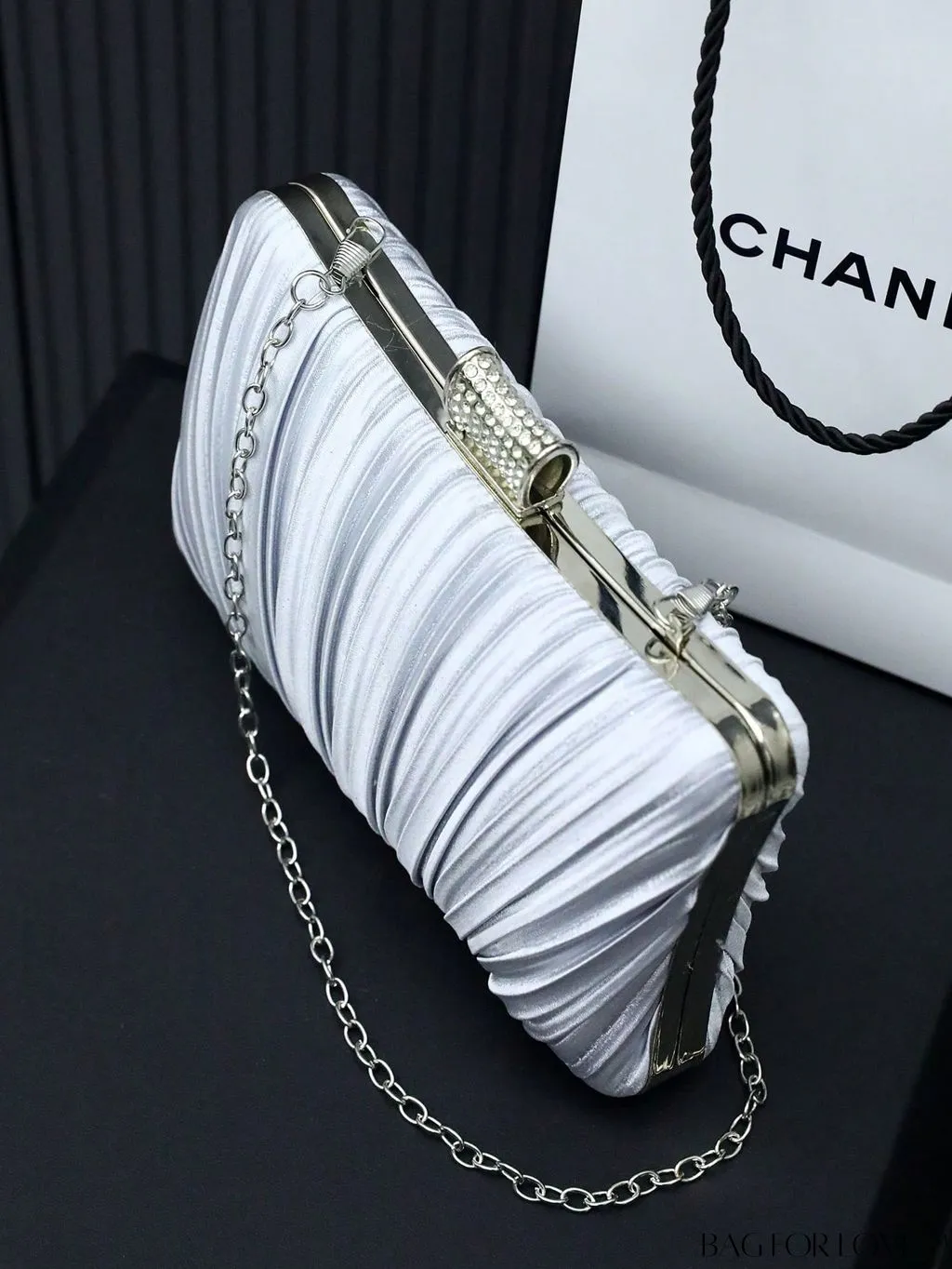 BagForLove - Stylish Rhinestone-Embellished Pleated Mini Box Bag, Ideal for Wedding, Prom & Party Events