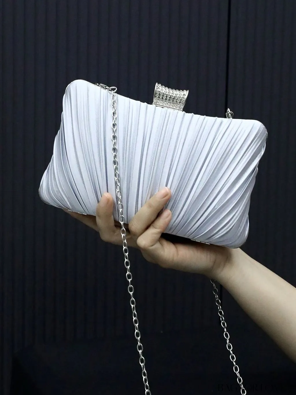 BagForLove - Stylish Rhinestone-Embellished Pleated Mini Box Bag, Ideal for Wedding, Prom & Party Events