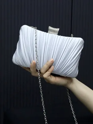 BagForLove - Stylish Rhinestone-Embellished Pleated Mini Box Bag, Ideal for Wedding, Prom & Party Events