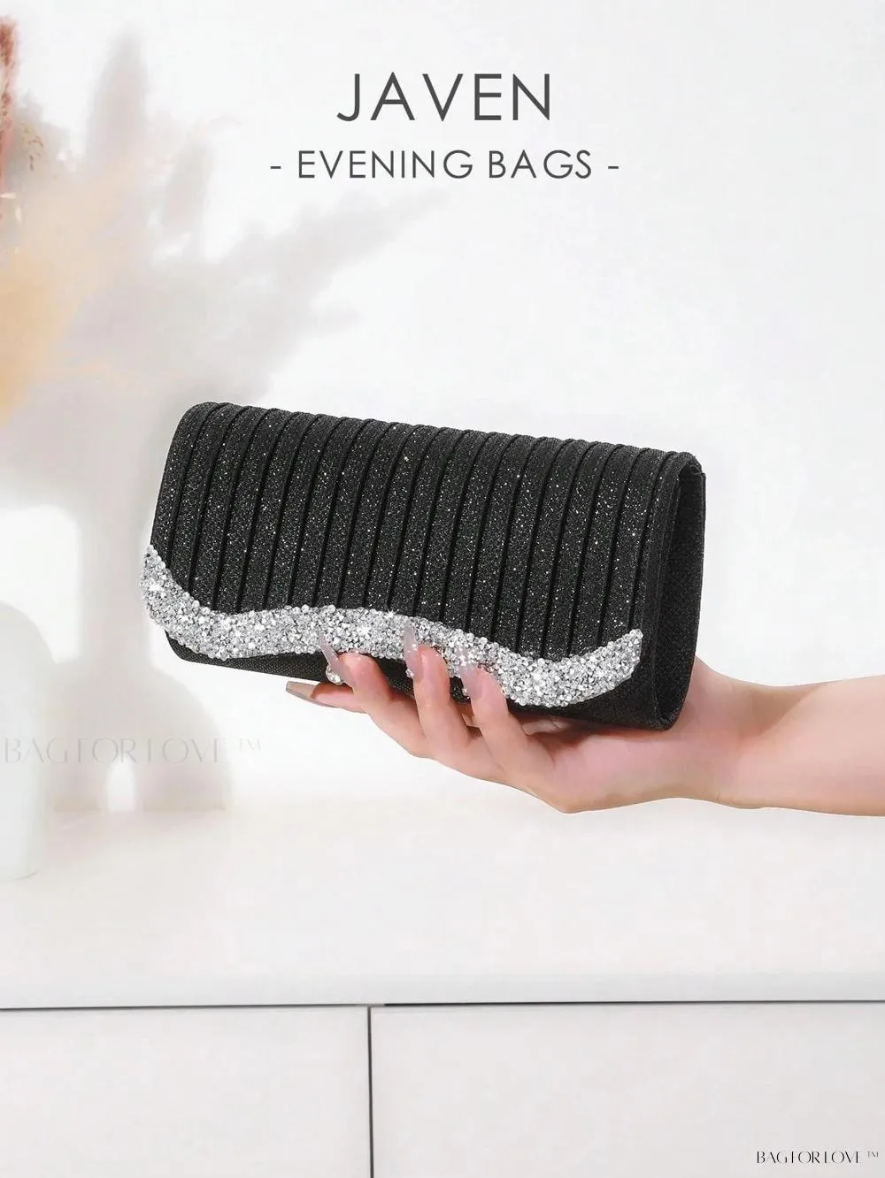 BagForLove - Tiny Sparkling Pleated Clutch Perfect for Weddings and Parties