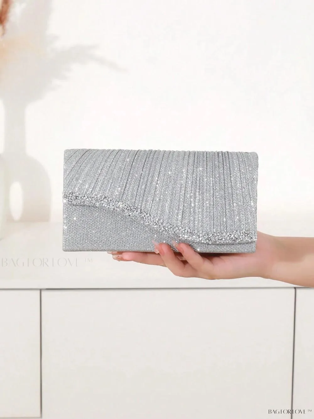 BagForLove - Tiny Sparkling Pleated Clutch Perfect for Weddings and Parties