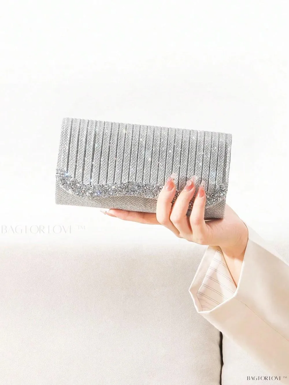 BagForLove - Tiny Sparkling Pleated Clutch Perfect for Weddings and Parties