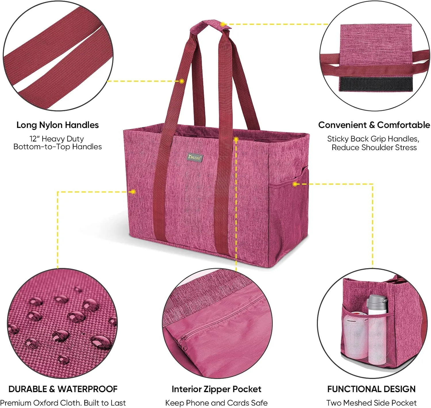 BALEINE Soft 9 Gallon Extra Large Utility Tote, Foldable Reusable Storage Bag (Berry Pink)