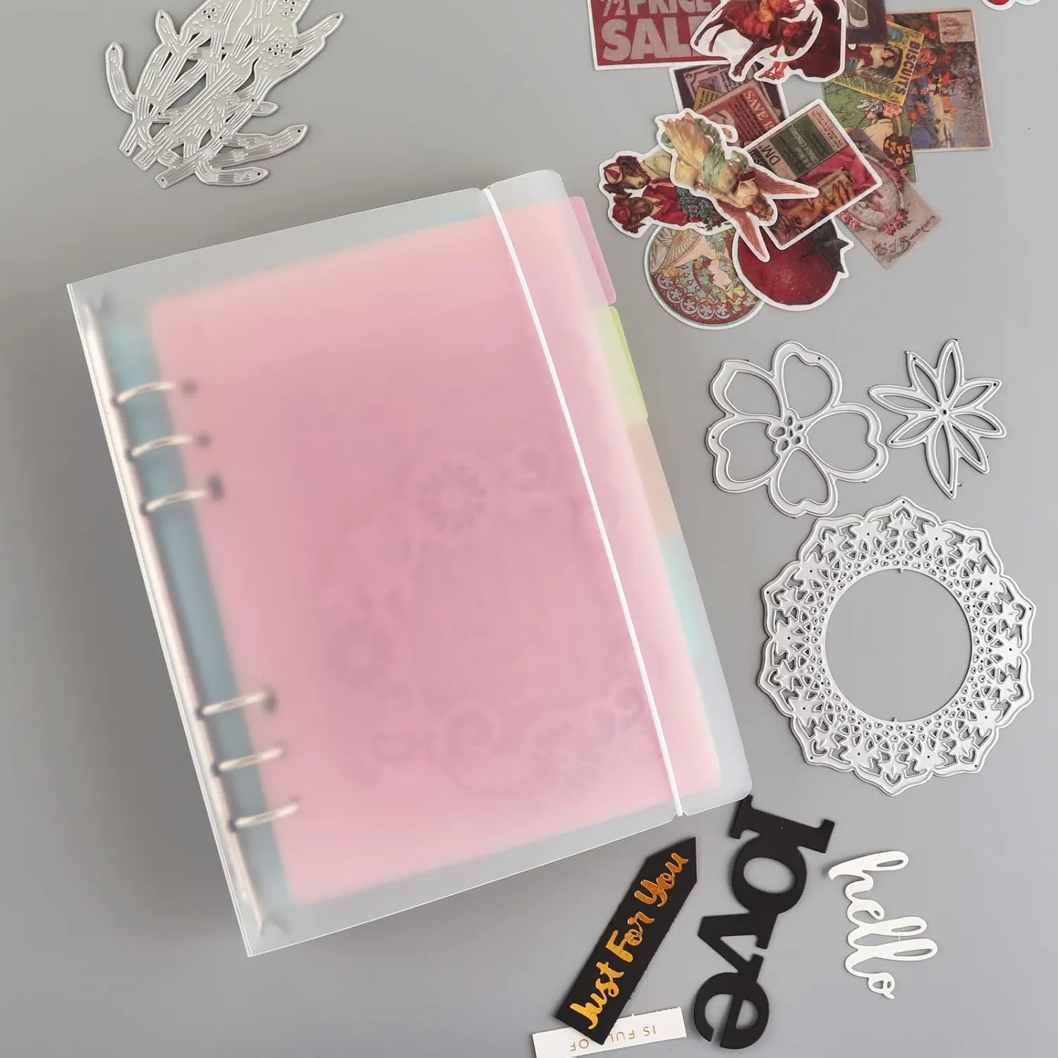 BAOFALI 15PCS Binder Loose Leaf Bags with 5 PCS Tab Binder Dividers and 1pcs 6 Ring Binder Cover for DIY 6 Hole Planner Pages Refill Insert Insert Scrapbooking Paper Card Craft Cutting Dies Storage