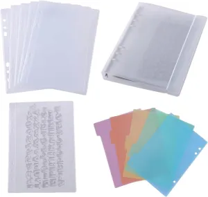 BAOFALI 15PCS Binder Loose Leaf Bags with 5 PCS Tab Binder Dividers and 1pcs 6 Ring Binder Cover for DIY 6 Hole Planner Pages Refill Insert Insert Scrapbooking Paper Card Craft Cutting Dies Storage